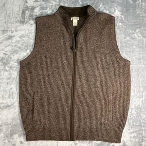 LL Bean Mens XL Reg Quarter Zip Sweater Vest Brown 100% Merino Lambs Wool